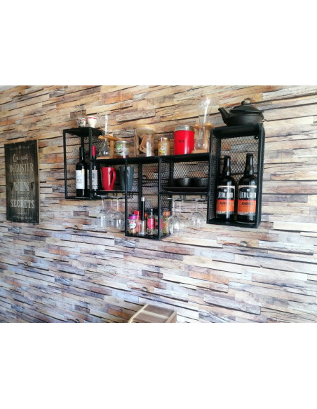 Etagère murale à vin et support verres