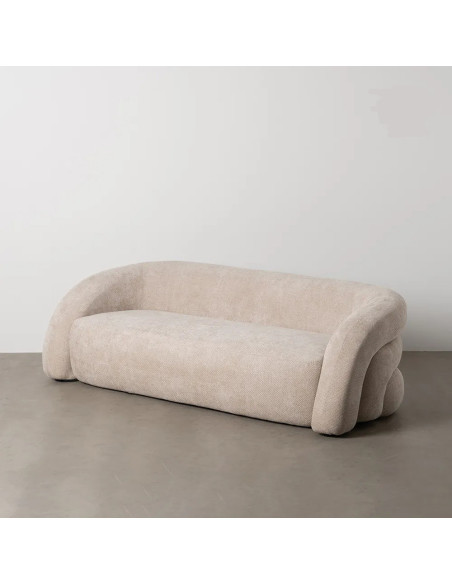 Canapé arrondi 3 places en tissu beige année 70