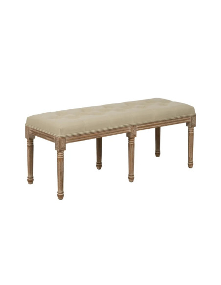 Pouf banquette avec assise tissu beige capitonné