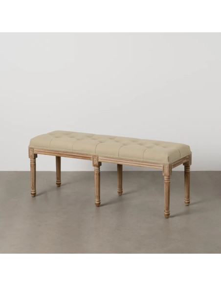 Pouf banquette avec assise tissu beige capitonné
