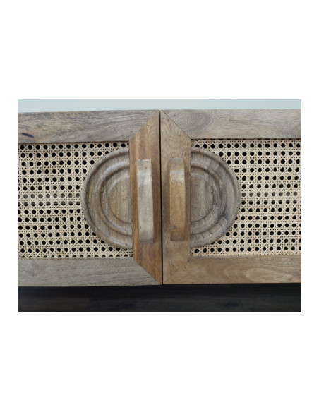 Meuble TV en manguier et rotin avec portes et niches