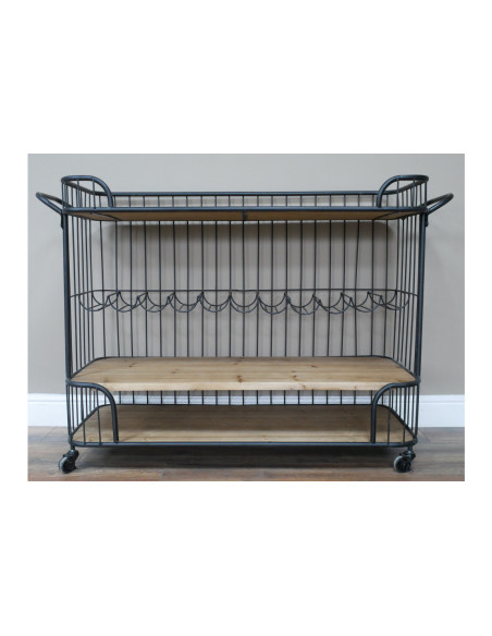 Desserte métallique sur roulettes avec porte bouteilles