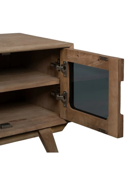 Meuble TV en manguier et portes vitrées Burnie 180 cm