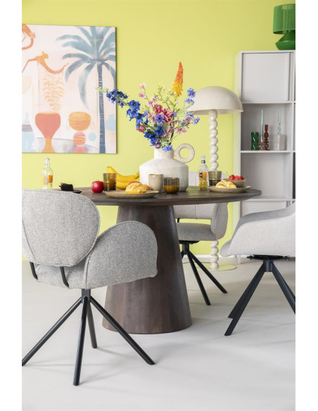 Table à manger ronde ARON en bois de manguier – Ø 130 cm – Noir ou Marron