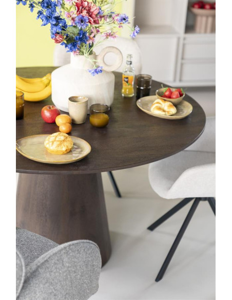 Table à manger ronde ARON en bois de manguier – Ø 130 cm – Noir ou Marron