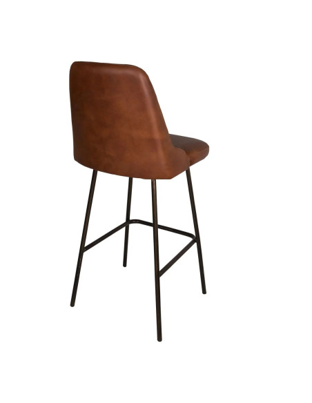 Chaise de bar dossier capitonné en cuir de buffle marron