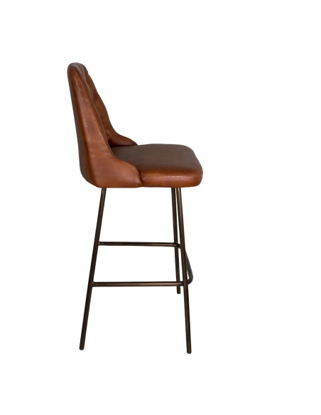 Chaise de bar dossier capitonné en cuir de buffle marron