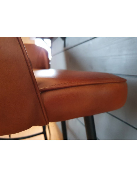 Fauteuil haut de bar en cuir cognac Gaël