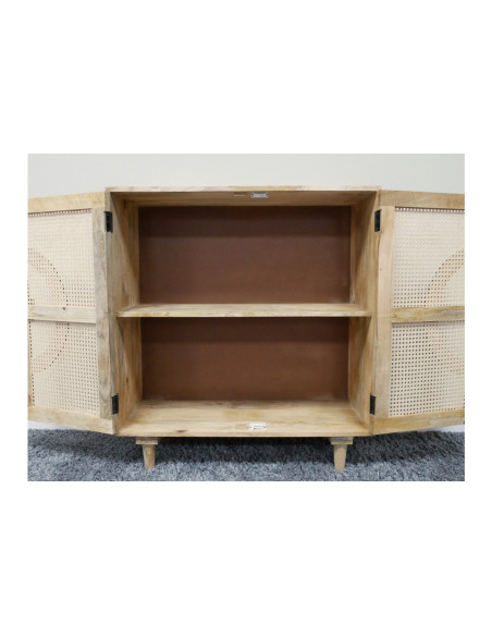 Petit meuble d'appoint en bois massif portes rotin