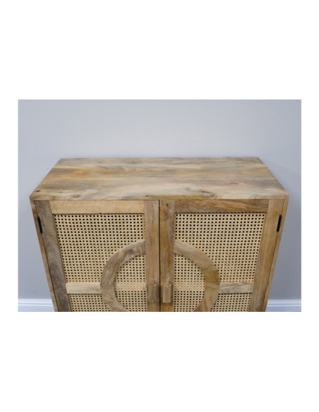 Petit meuble d'appoint en bois massif portes rotin