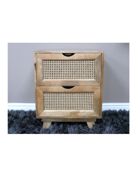Table de chevet avec 2 tiroirs façade rotin