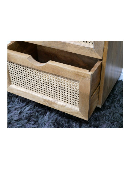 Table de chevet avec 2 tiroirs façade rotin