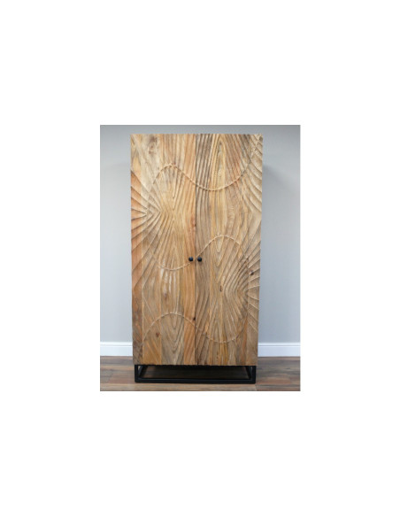 Armoire deux portes sculptées en manguier et métal
