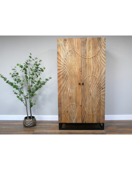 Armoire deux portes sculptées en manguier et métal