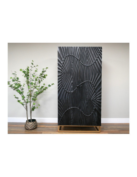 Armoire deux portes sculptées en manguier et métal