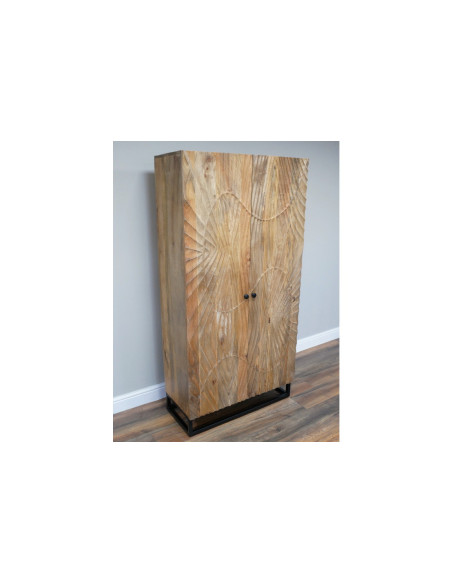 Armoire deux portes sculptées en manguier et métal