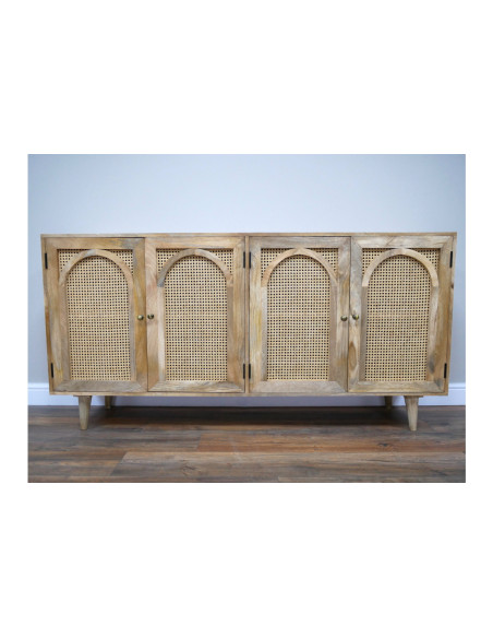 Buffet en acacia 4 portes en rotin 180 cm