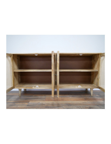 Buffet en acacia 4 portes en rotin 180 cm