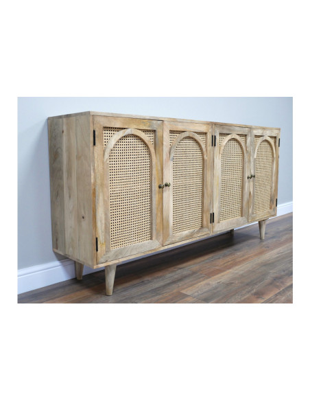 Buffet en acacia 4 portes en rotin 180 cm