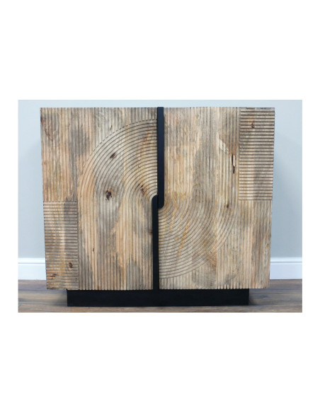 Armoire à vin deux portes en manguier sculpté