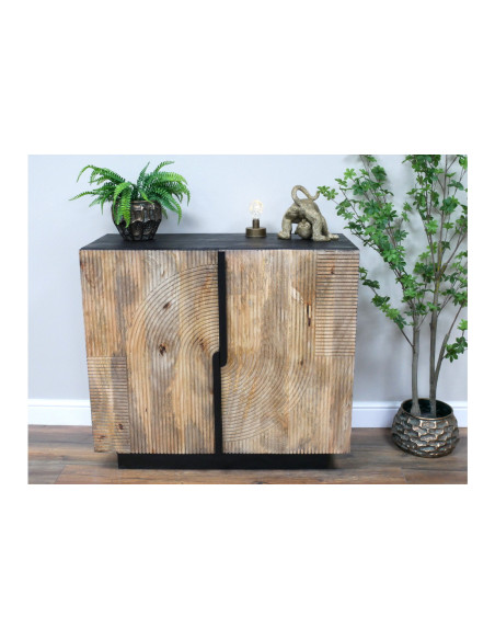 Armoire à vin deux portes en manguier sculpté