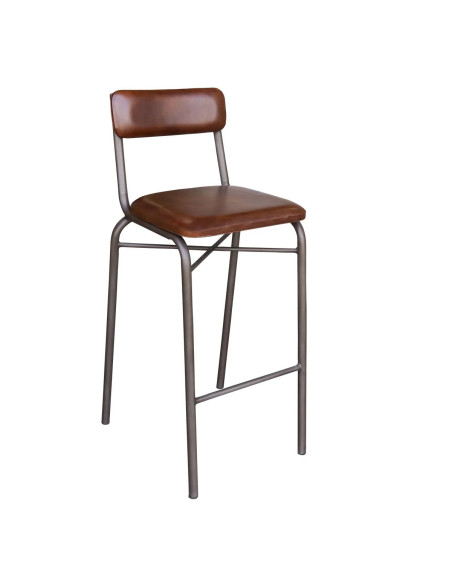 Chaise de bar style écolier en cuir de chèvre marron