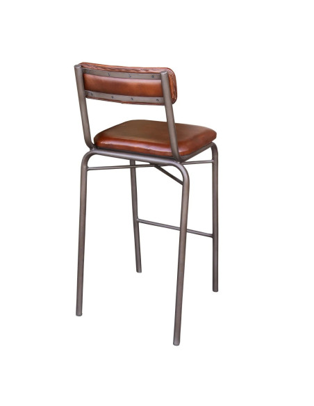 Chaise de bar style écolier en cuir de chèvre marron