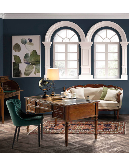 Bureau de direction en bois massif avec 5 tiroirs