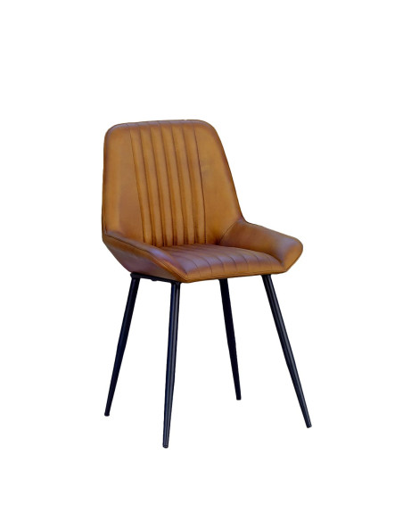 Chaise de repas en cuir de vachette effet vintage