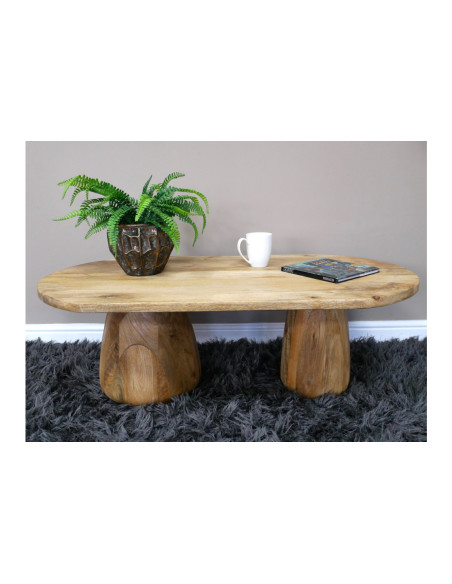 Table basse ovale en bois massif organique