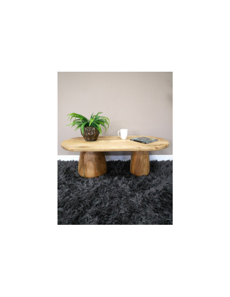 Table basse ovale en bois massif organique