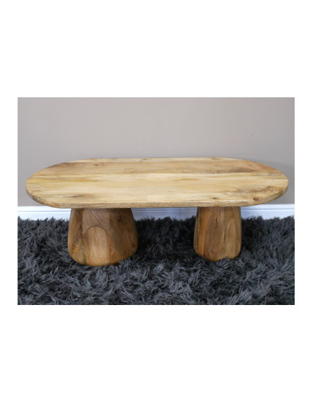 Table basse ovale en bois massif organique
