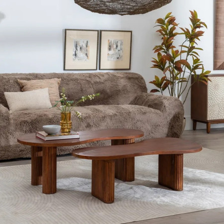 Lot de 2 tables basses en manguier... Lot de 2 tables basses en manguier...