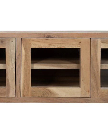 Meuble TV en acacia 4 portes vitrées Creel 180 cm