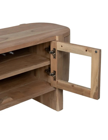 Meuble TV en acacia 4 portes vitrées Creel 180 cm