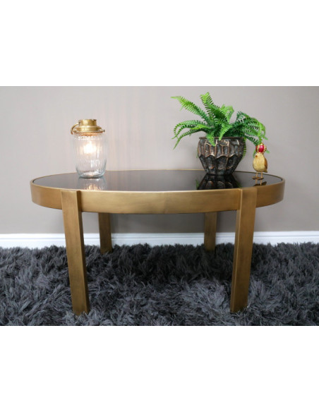 Table basse métal couleur bronze et verre fumé