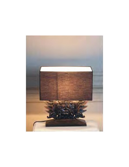 Lampe en bois tête sculptée noire
