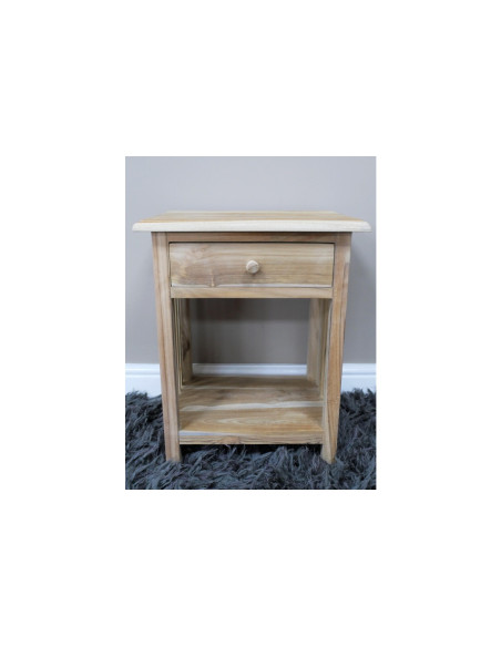 Chevet en teck brut avec tiroir et étagère