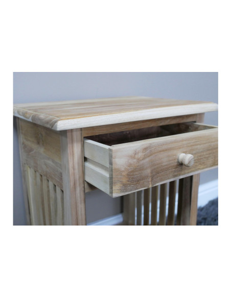 Chevet en teck brut avec tiroir et étagère