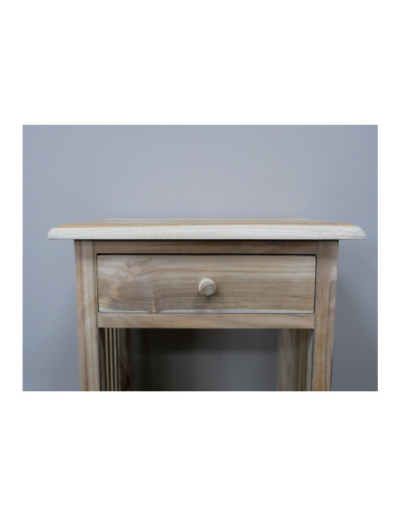 Chevet en teck brut avec tiroir et étagère