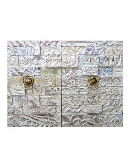 Bahut portes sculptées avec pièces de bois recyclé