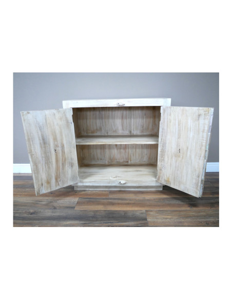 Bahut portes sculptées avec pièces de bois recyclé