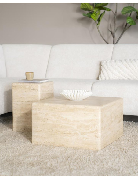Table basse cubique en travertin Donta