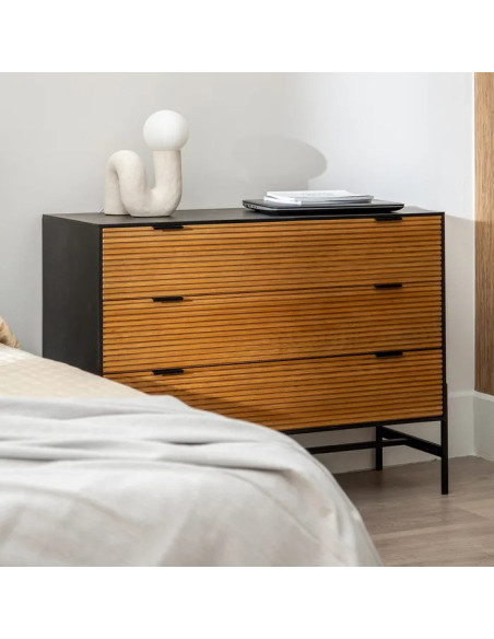 Commode 3 tiroirs en bois et métal