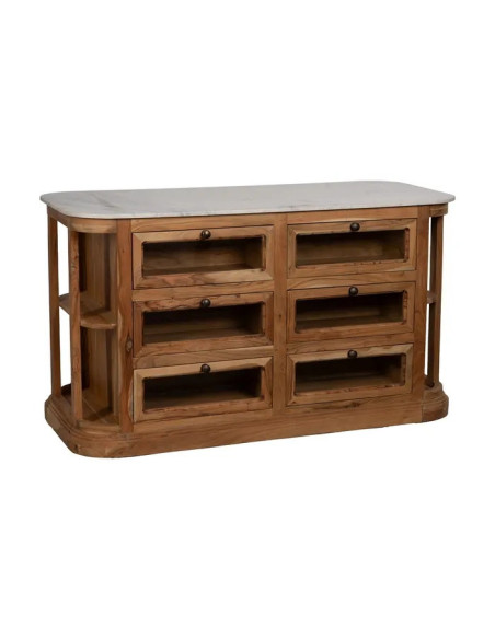 Îlot de cuisine en bois et marbre avec tiroirs