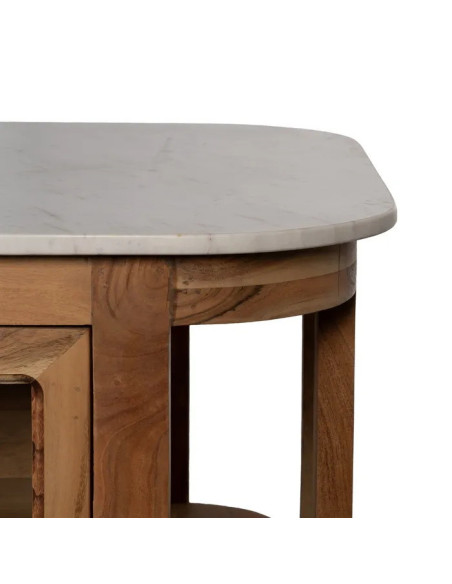 Îlot de cuisine en bois et marbre avec tiroirs