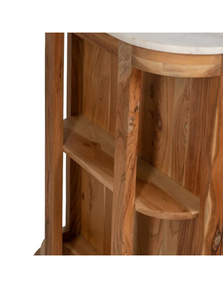 Îlot de cuisine en bois et marbre avec tiroirs