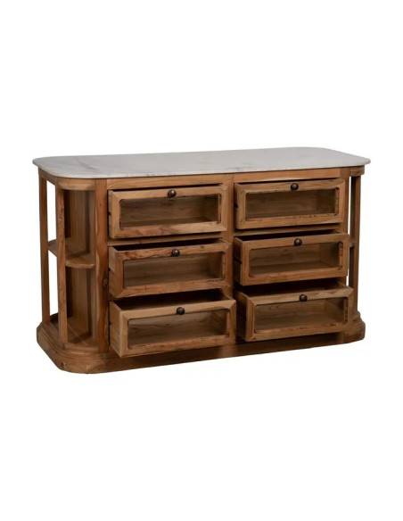 Îlot de cuisine en bois et marbre avec tiroirs