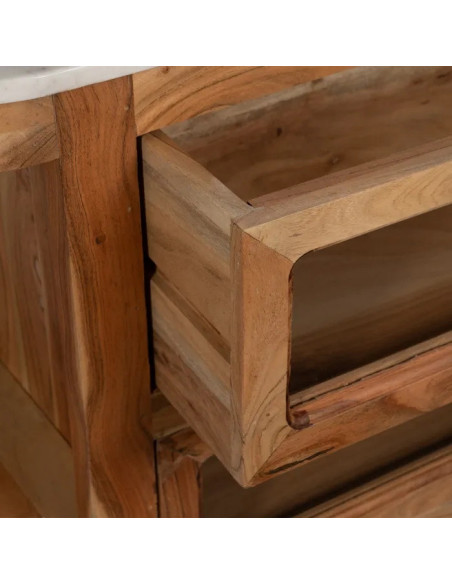 Îlot de cuisine en bois et marbre avec tiroirs