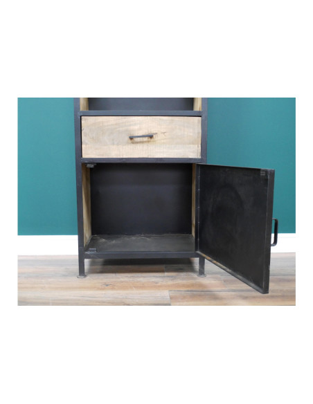 Bibliothèque colonne en métal et bois avec tiroir